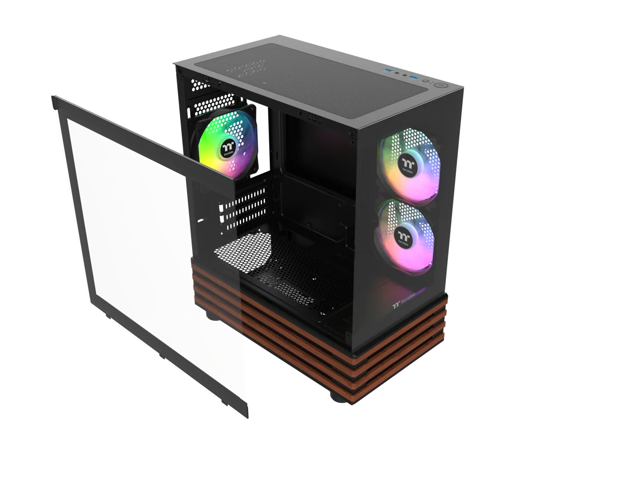 Thermaltake View 170 WS ARGB; Micro Chassis; Bottom Wood Trim; 3x120mm ARGB Lite Fans Included; 280mm Radiator Support; 340mm GPU Clearance; 180mm Max PSU Length; 160mm Air Cooler Max Height; mATX/mITX; Black; CA-1Z4-00M1WN-WS