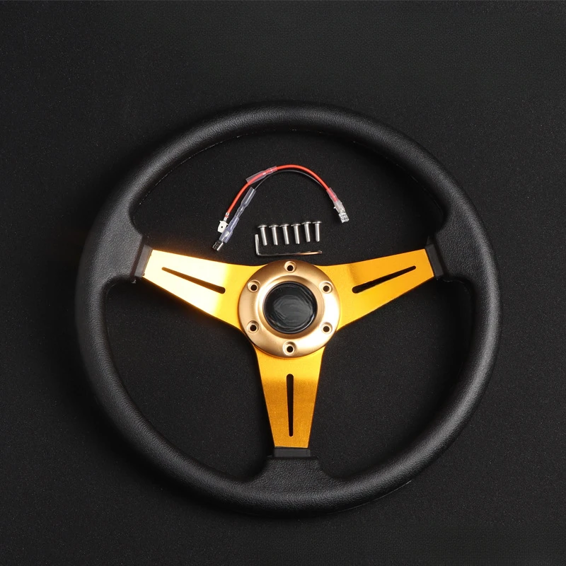 For Universal Car Momo Style Racing Steering Wheel PU Leather Modified Special Steering Wheel 14 Inch With Decorative Cover view 4
