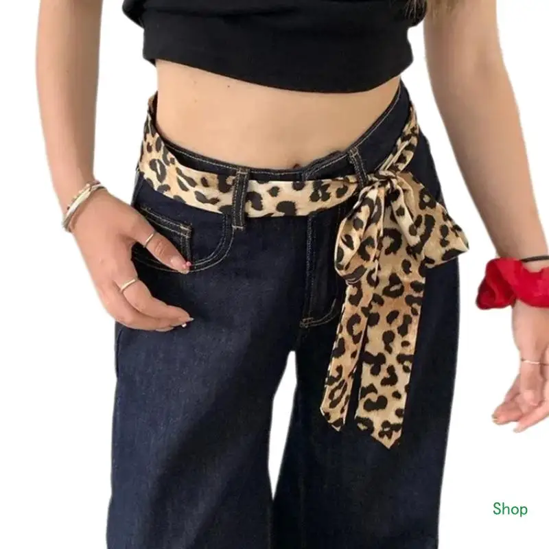 Dropship Long Narrow Scarf Leopard Print Multipurpose Skinny Neckerchief Neck Wrap Headband for Fashionable Women Waist Belt