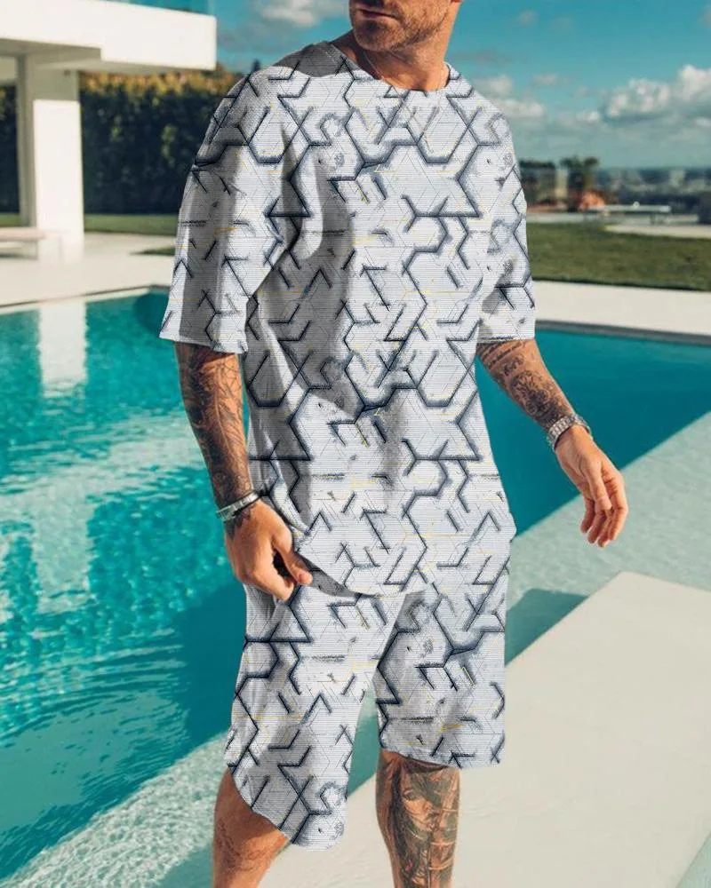 Summer Stripe 3D Print T-Shirts Shorts Sets Men's Tracksuits Fashion Oversized Short Sleeve T Shirt Pants Set Man Suits Clothing