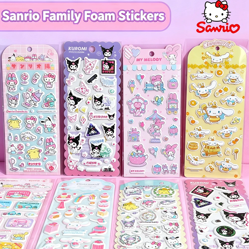 Genuine Sanrio Cartoon Foam Stickers Hello Kitty Kuromi Melody Waterproof Decals For Cup Laptop Luggage Scrapbook Decor Gift Toy