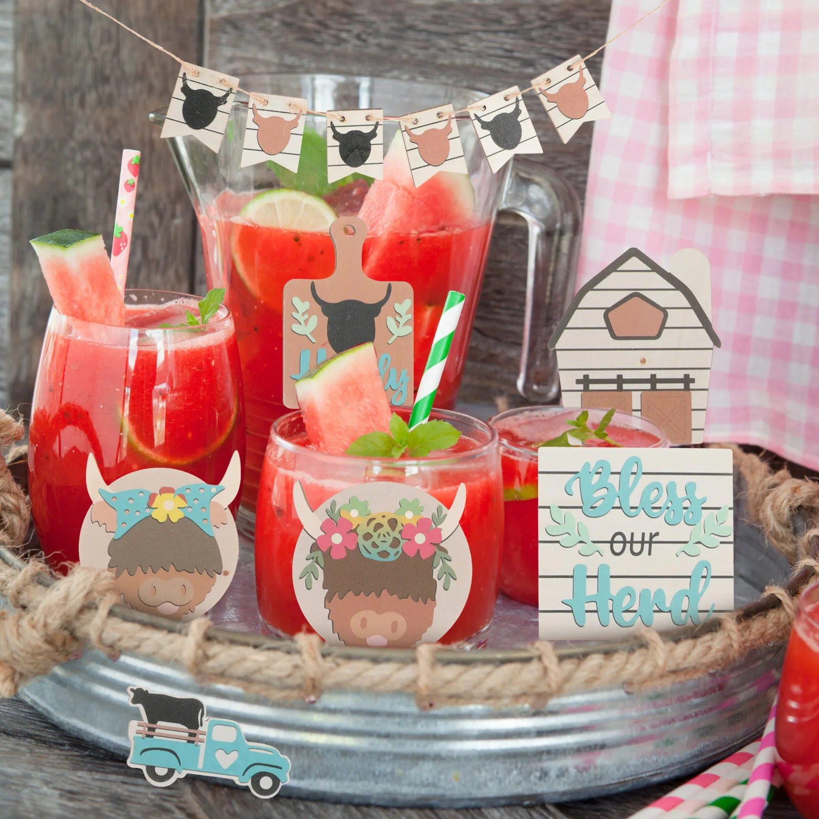 

1 set 1 Set Cow Theme Tiered Tray Decorations Wooden Signs Party Centerpiece Birthday Wedding Farmhouse Table Ornaments Pvc