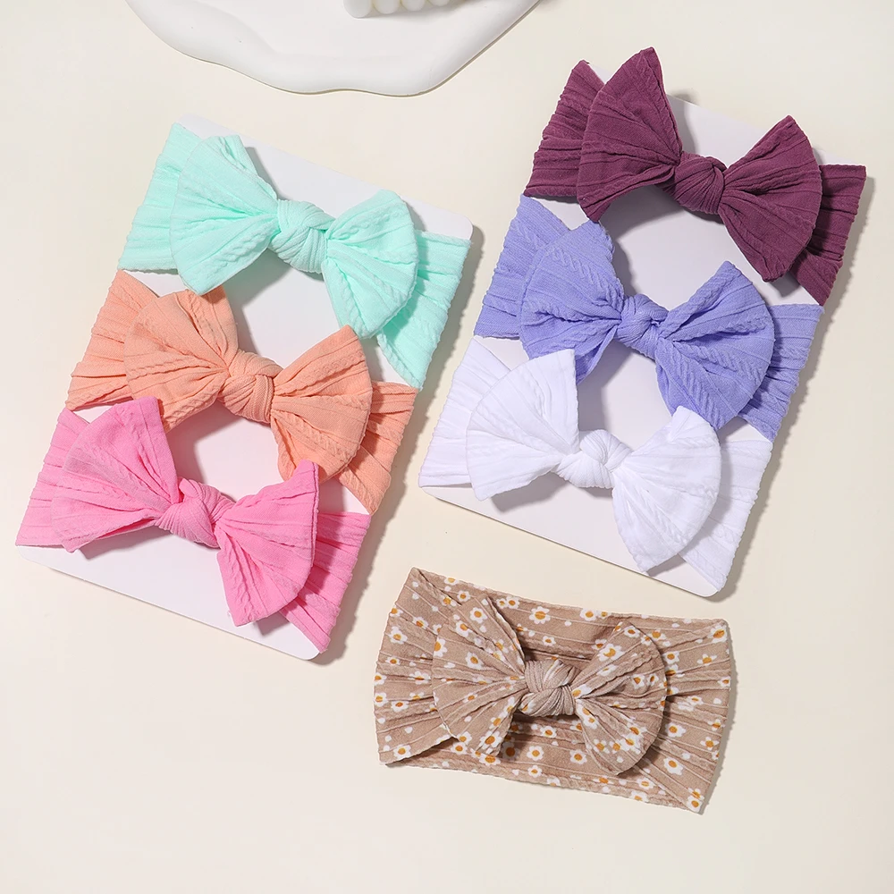 3Pcs/Set Girls Cable Knit Turban Baby Bows Headbands For Children Elastic Kids Bands Newborn Toddle Headwrap Hair Accessories