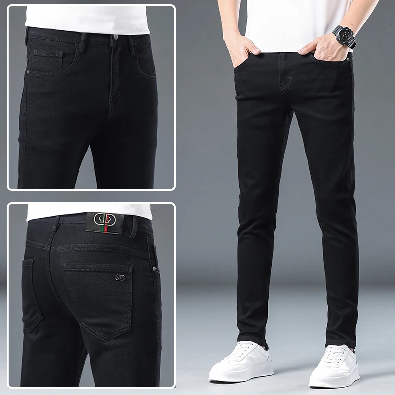 2024 Pure Black Jeans Men's Fashion High-End Classic Casual All-Match Business Slim Straight Stretch Men's Trousers