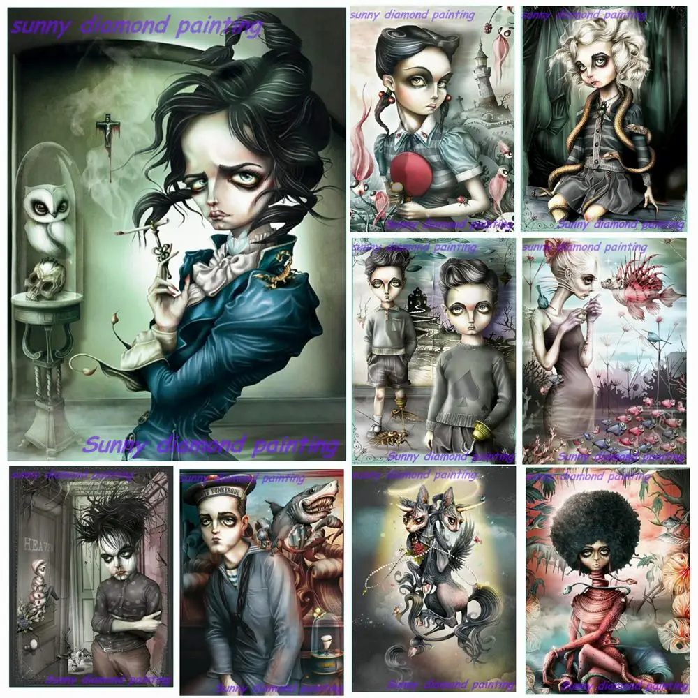 Mythical Horror Tattoo Woman 5D Diamond Painting Art Fantasy Gothic Girl Diy Full Drill Cross Stitch Kit Home Decor Gift Cuadros