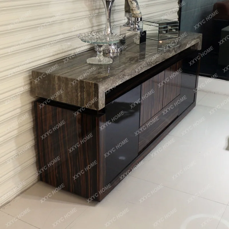 Natural Gray Cave Stone Marble Side Cabinet Modern Restaurant