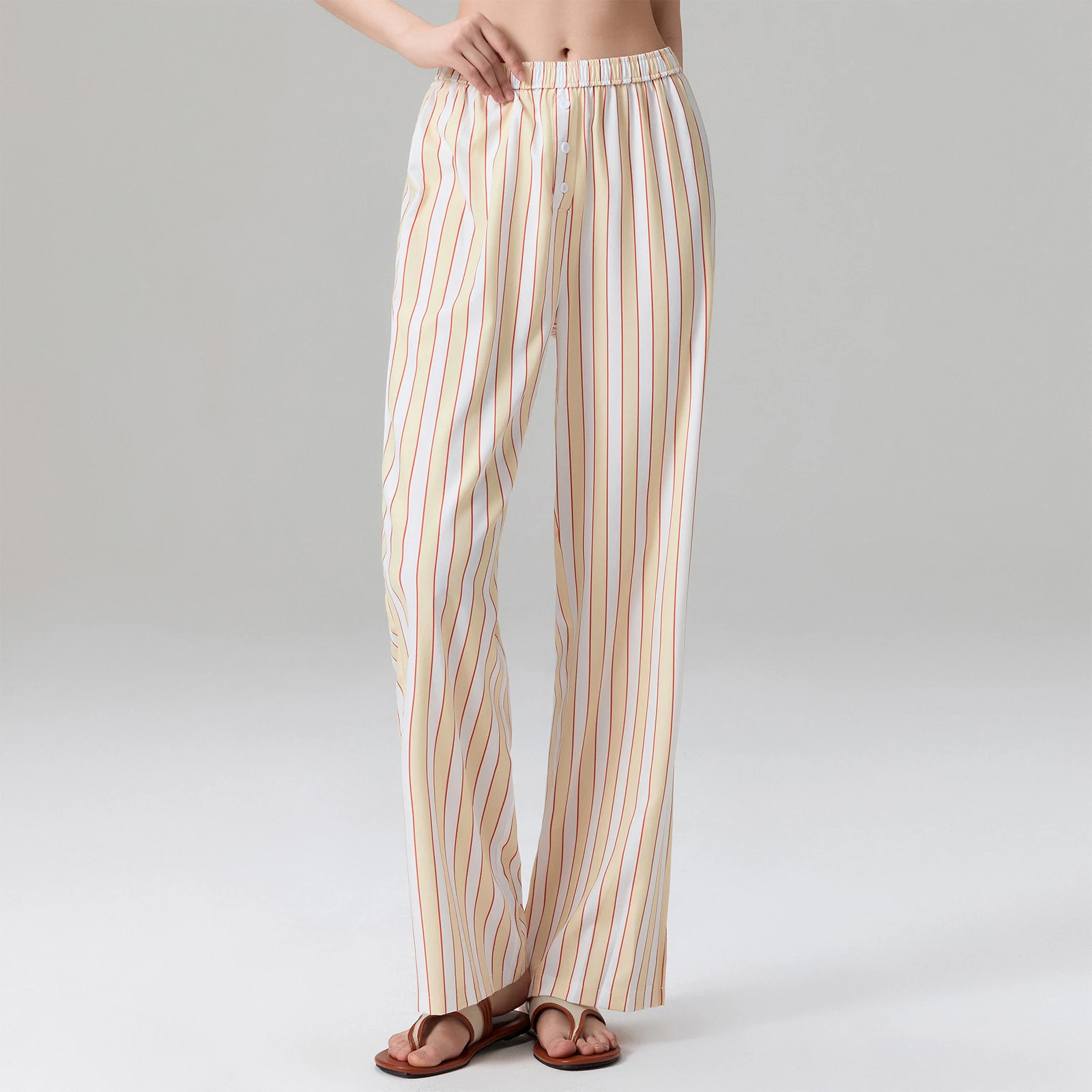 Women Elastic Waist Striped Lounge Pants Summer Autumn Loose Casual Long Sleep Bottoms for Pajamas Sleepwear