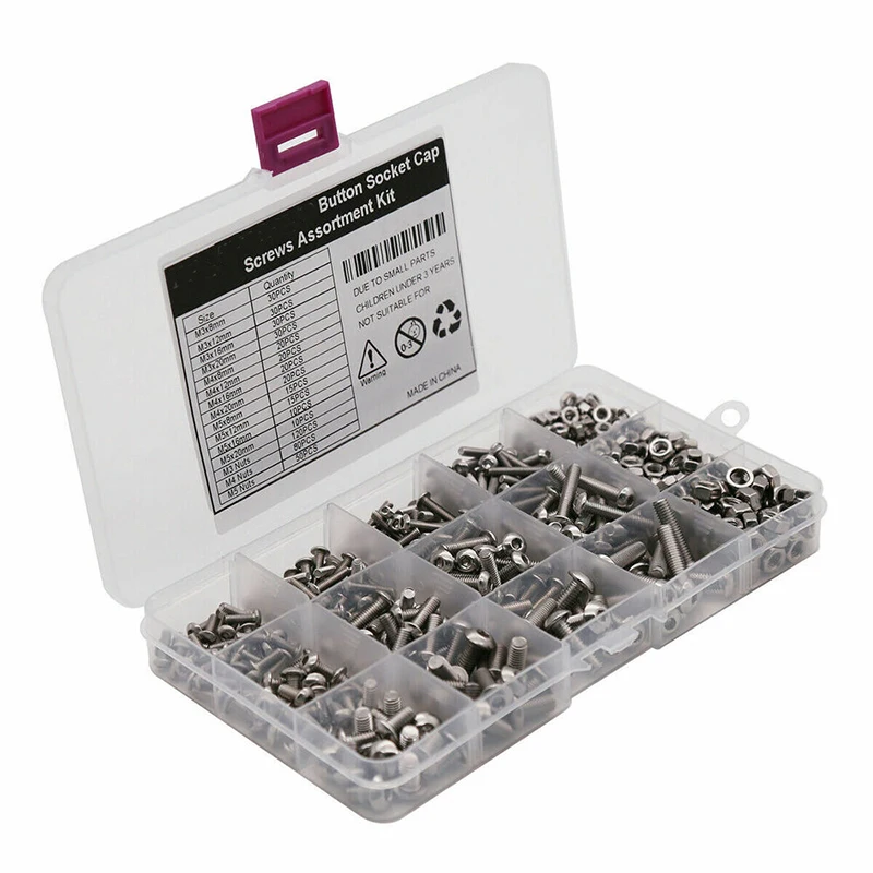 500pcs M3 M4 M5 Stainless Steel Hexagon Button Socket Head Cap Screws Nut Bicycle Hex Allen Bolts Assortment Mix Kit