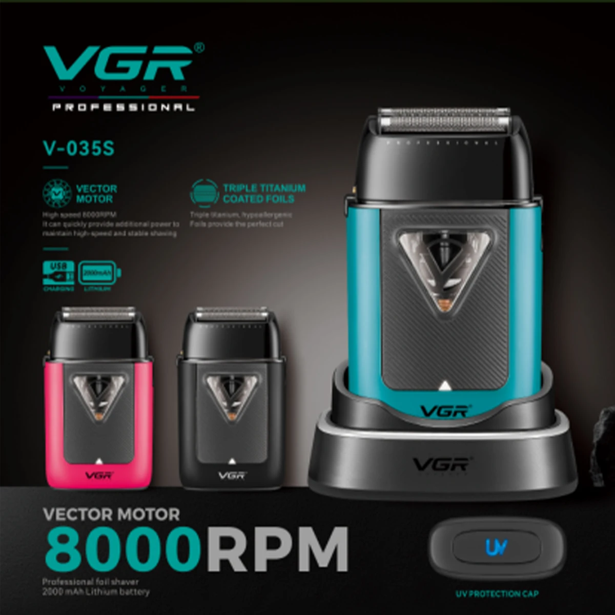 

VGR Trimmer Electric Shaver Reciprocating Beard Trimmer Vector Motor Foil Razor Face Shaver Charging Base Trimmer for Men V-035S