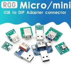 1PCS USB Male Connector / MINI MICRO USB to DIP Adapter female connector 2.54 Connector B Type-C USB2.0 3.0 Female PCB Converter