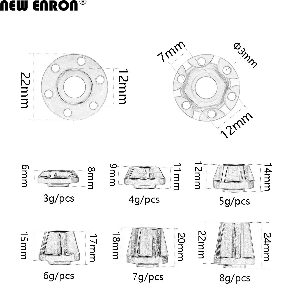 NEW ENRON 2P Aluminum Alloy CNC 12mm Wheel Hex Hub RC 1.9\