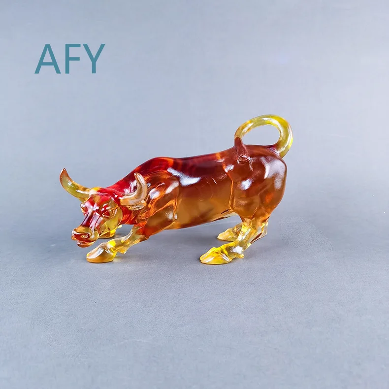 Glazed Desktop Ornament Crystal Decorative Figurine for Wall Street Cow Theme Office Desk Gift for Home Decoration for Modern
