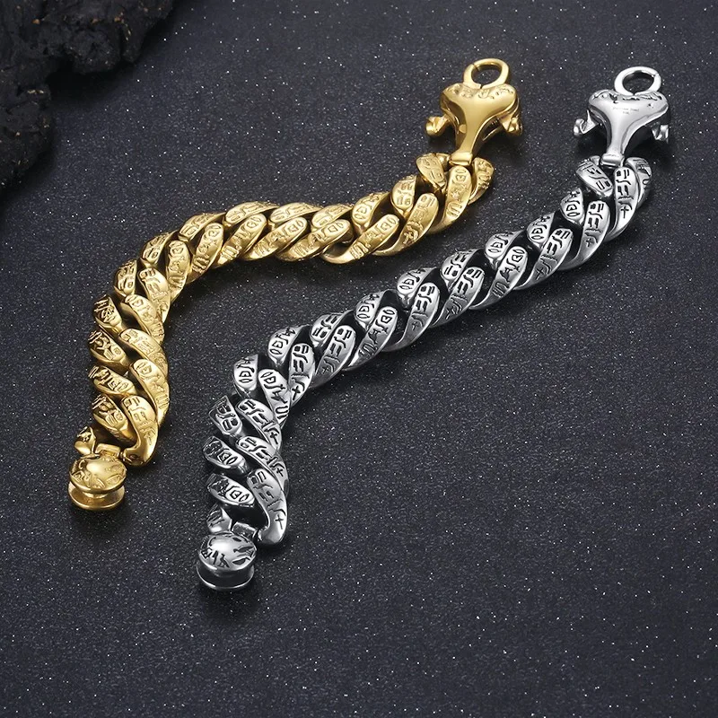 

HaoYi Punk Style Stainless Steel Cuban Links Bracelet for Men Vintage Thick Chains Jewelry Men Boys Gift