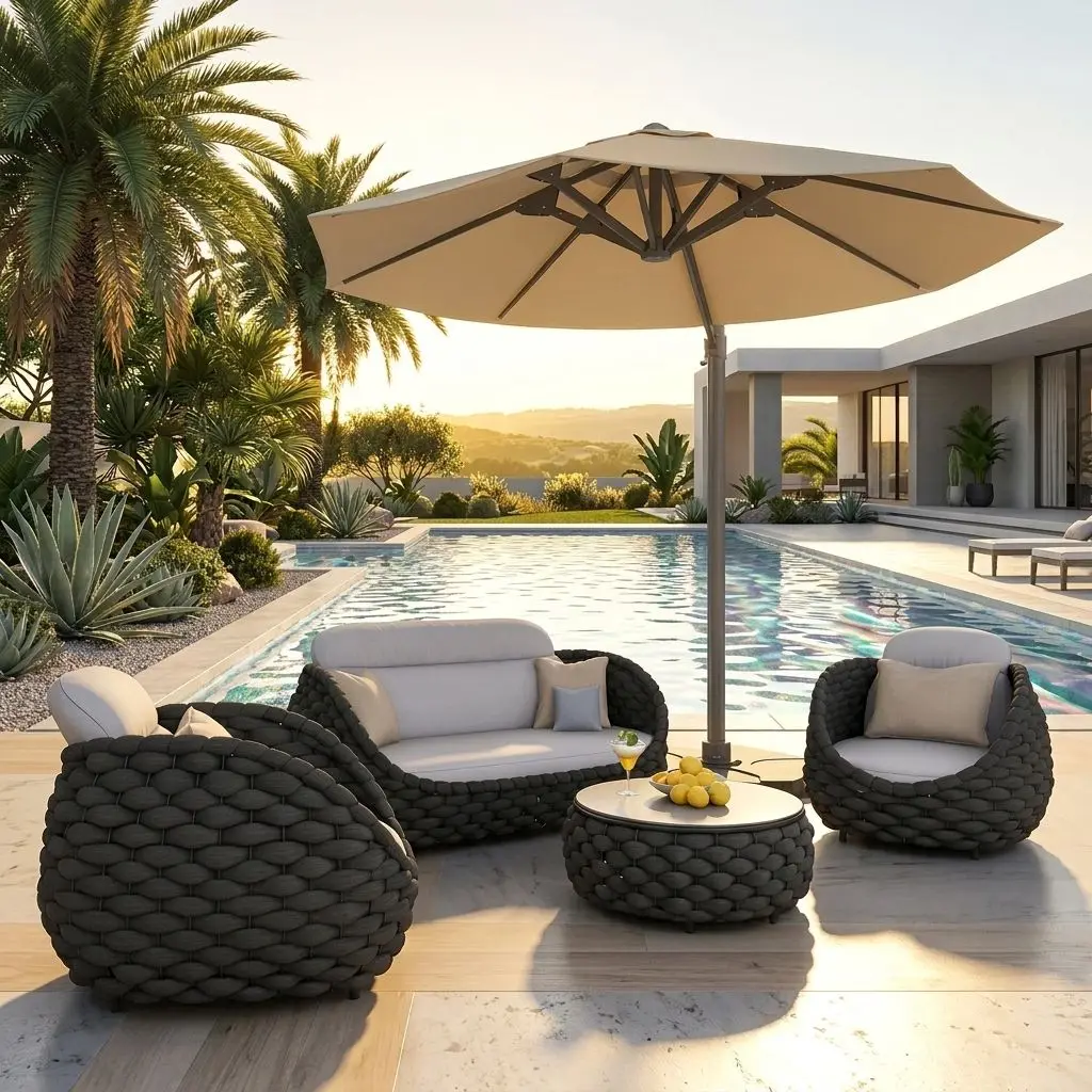 # # Nordic Outdoor Rattan Sofa Set With Aluminum Alloy Frame Hand Woven Patio Furniture For Gardens Balconies Living Rooms & Vil