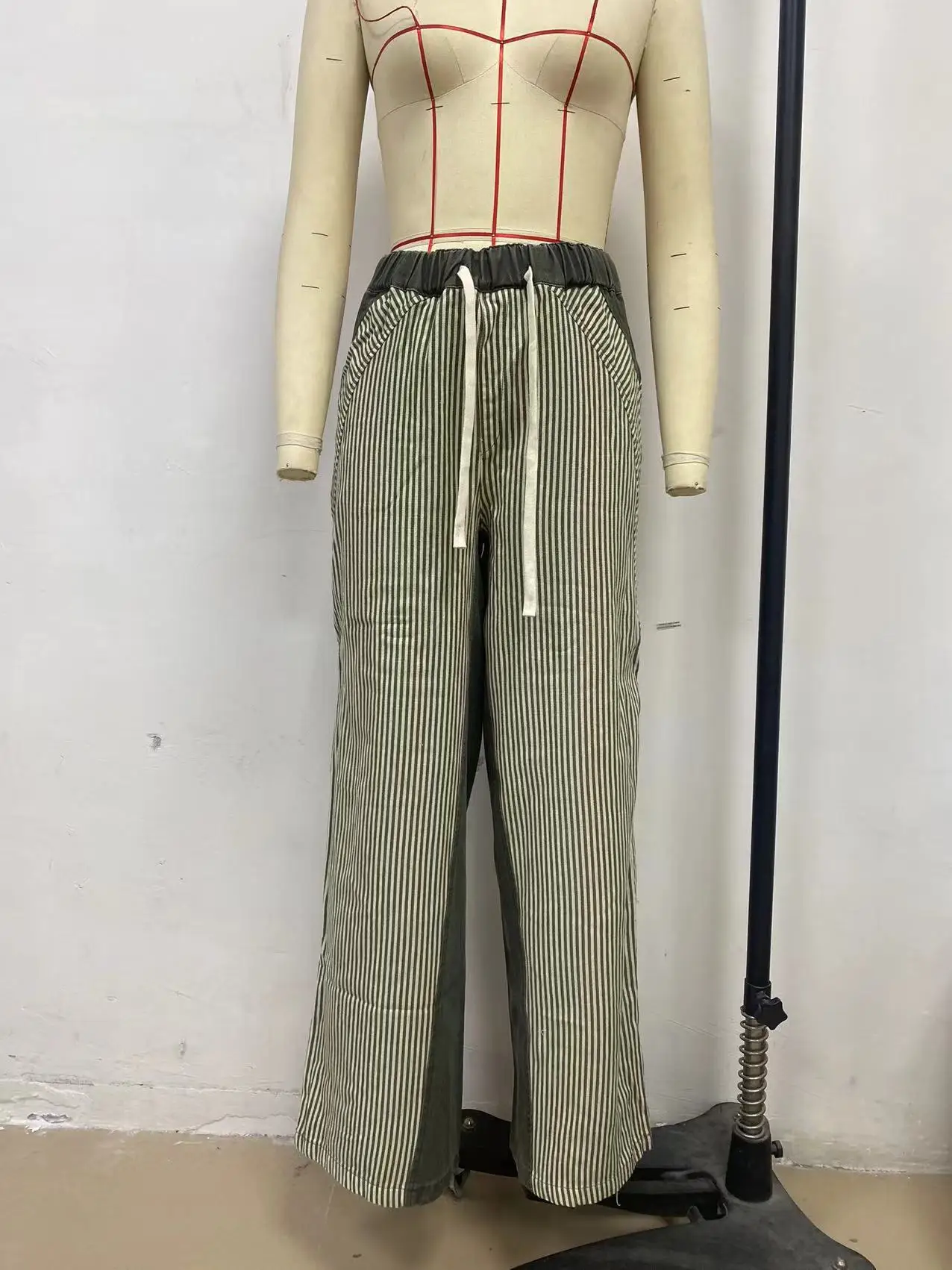 Pant Women Wide Leg Long Pants Striped High Waist Straight Trousers Y2k Streetwear Slim Capris Elegant Splice Work Autumn 2025