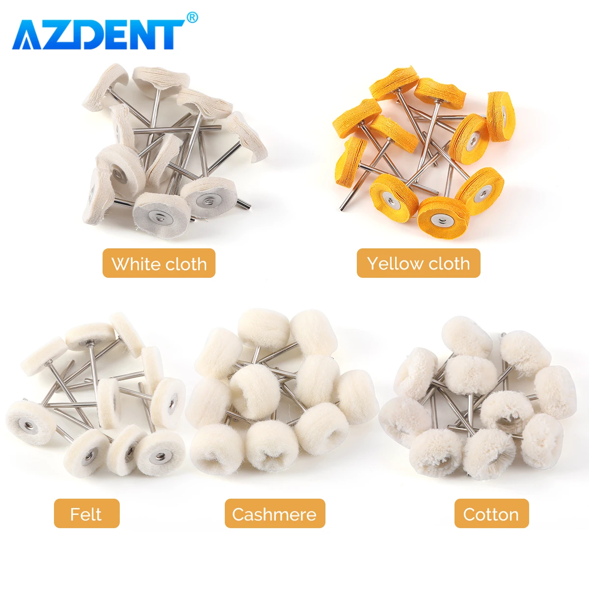 Dental Polishing Brush Grinding Head Wheel AZDENT Goat Hair Cloth Felt Cotton Alumina Silicon Carbide Polisher Dentistry Tools