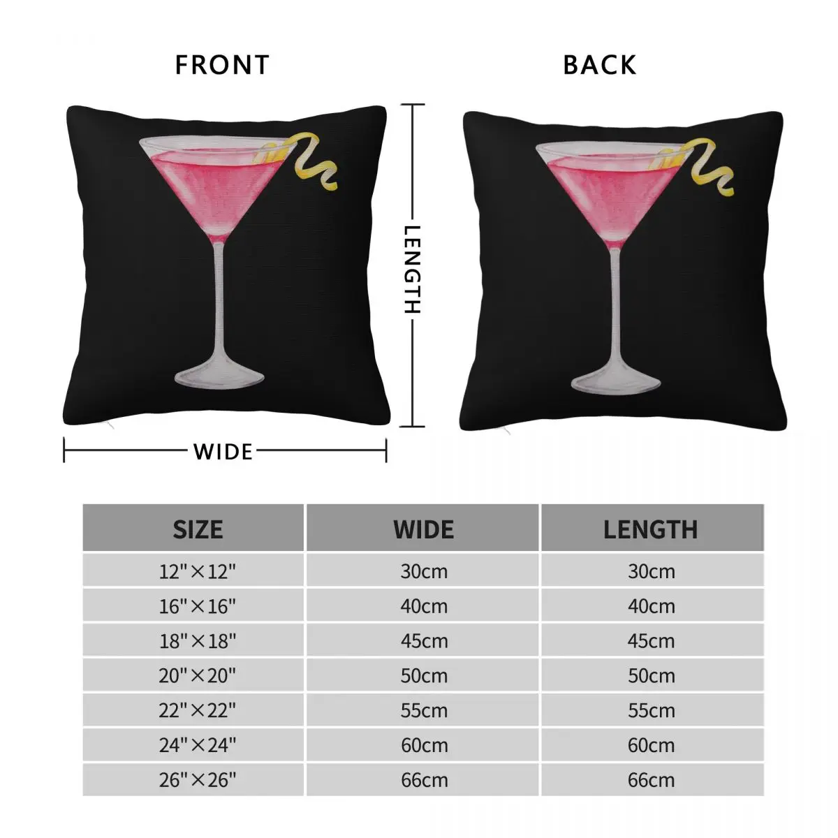 Cosmopolitan Cocktail Square Pillowcase Polyester Linen Velvet Creative Zip Decor Throw Pillow Case Car Cushion Case