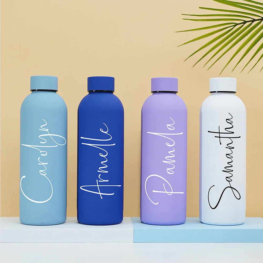 Custom Vertical Script Name Slim Matte Stainless Steel Water Bottle, Thermal Flask, Leakproof Portable Travel Water Bottle Gift.