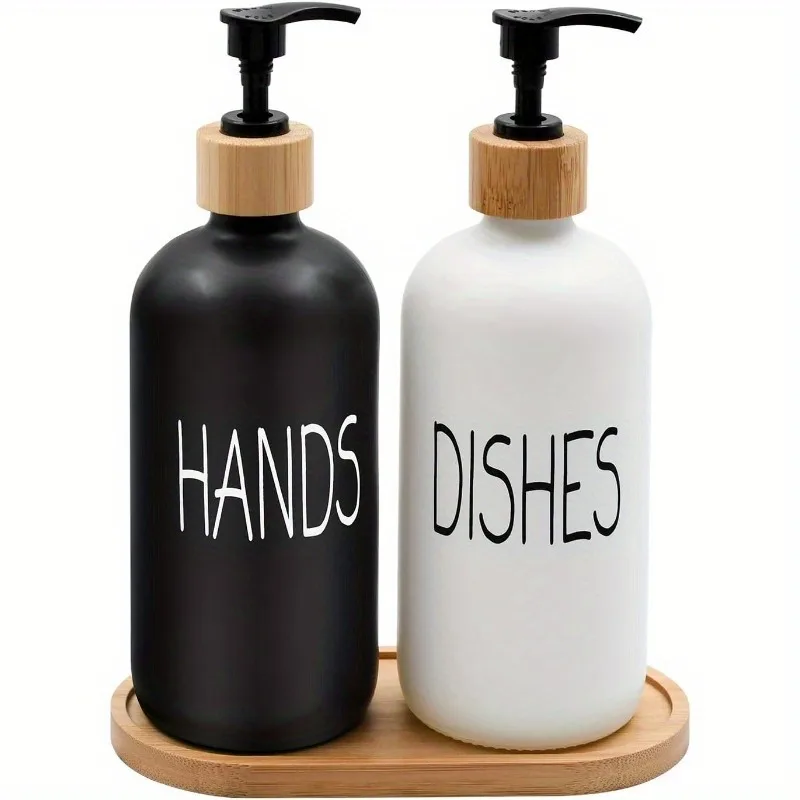 Glass Soap Dispenser Shampoo Shower Gel Dispenser Hand Sanitizer Bottle Black and White Boston