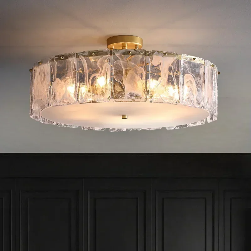 

Nordic Round Glass LED Ceiling Chandelier Gold for Living Room Bedroom Hallway Pendant Lamp Home Decor Artwork Lusters Fixture