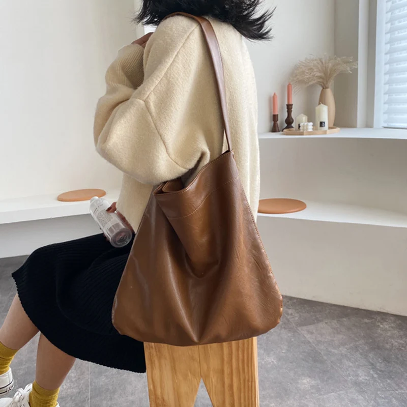 Bolsos de mano de lujo para mujer, bandoleras de piel sintética Vintage, bolso de compras femenino de cuero suave de gran capacidad, mochila