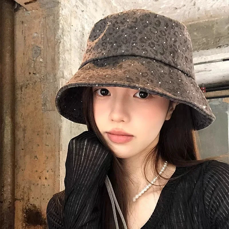 

Spring/Summer Fashion Leopard Print Outdoor Sun Hat with Wide Brim Retro-Inspired Versatile Sweet-Style Sun Hat