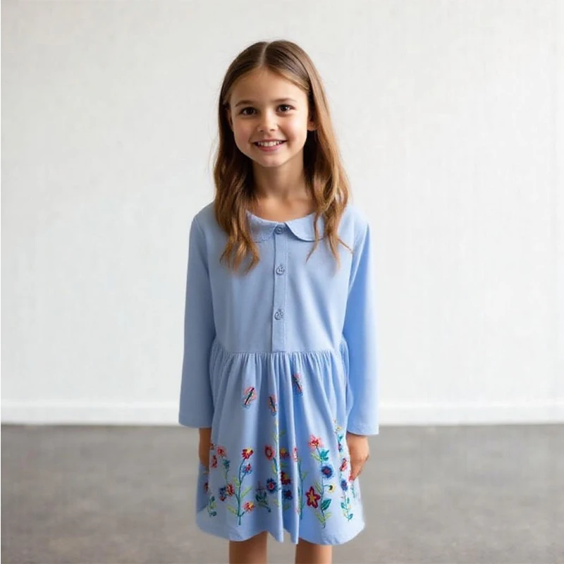 

Праздничные платья на день рождения Little maven для девочек, платье с цветами, хлопковая осенняя детская повседневная одежда, милая одежда с длинными рукавами для девочек