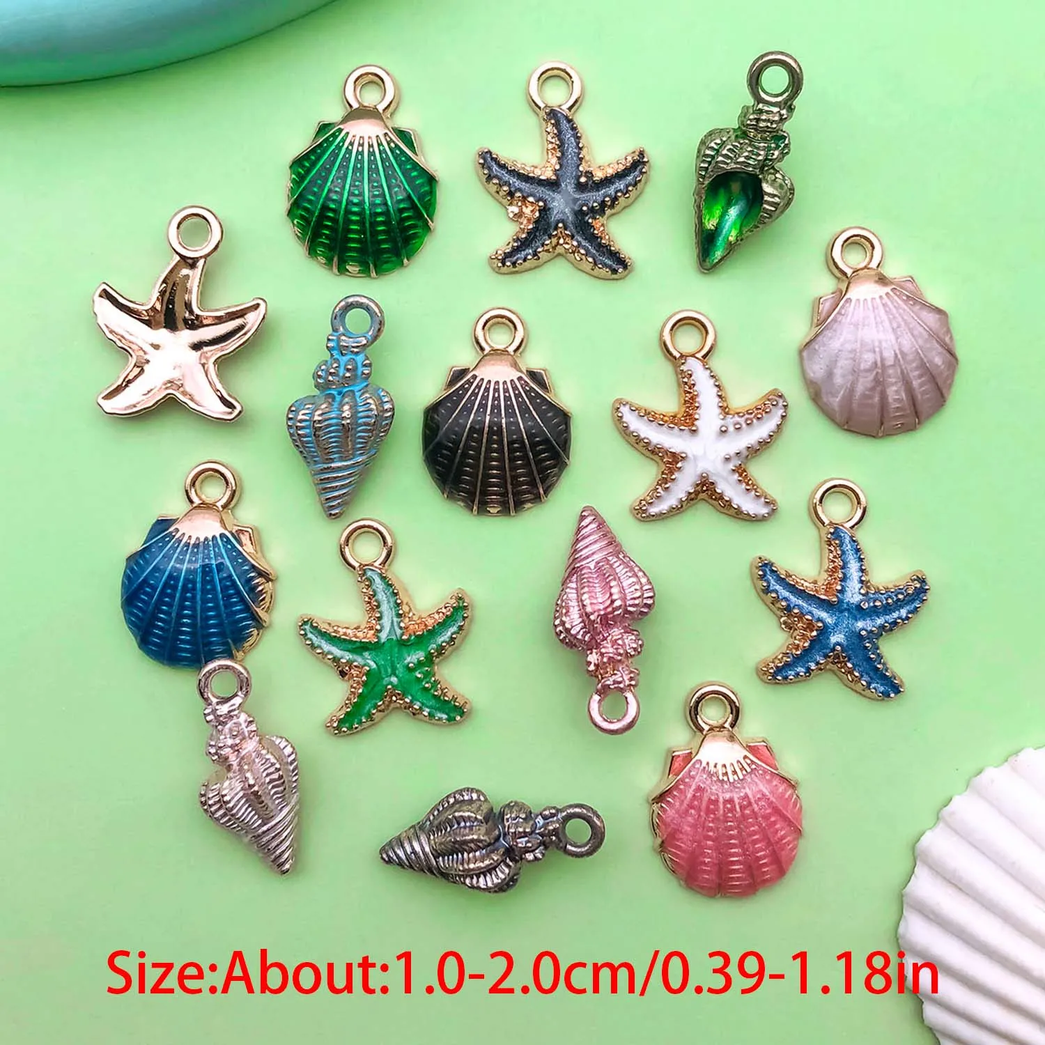 10/15pcs Colorful Enamel Marine Life Charms Alloy Shells, Conches, Starfish Pendants For DIY Jewelry Making Accessories