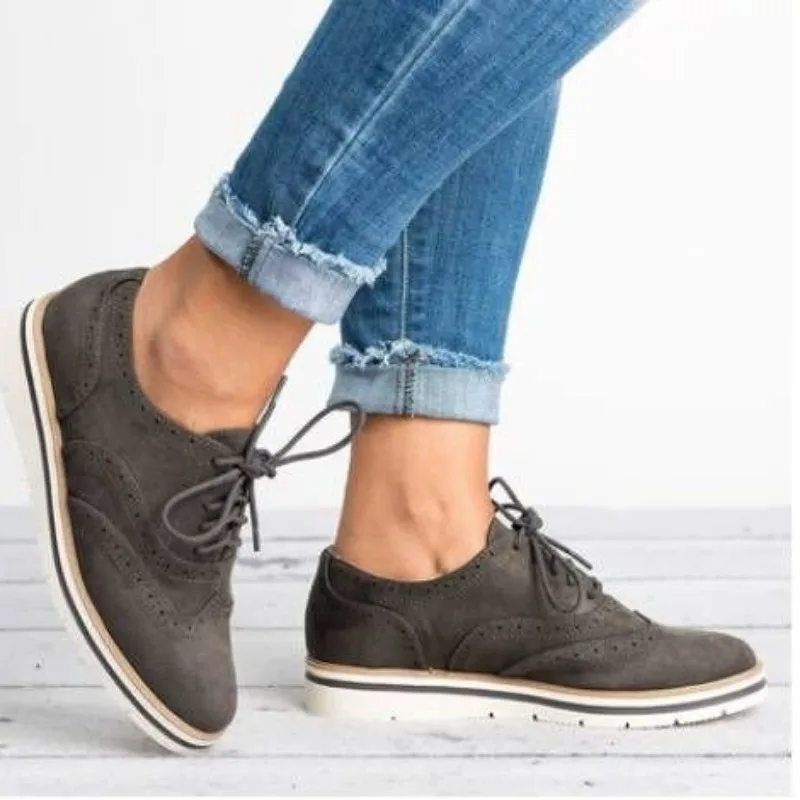 Zapatos planos con cordones para Mujer, zapatillas de plataforma antideslizantes, transpirables, informales, Otoño, 2023