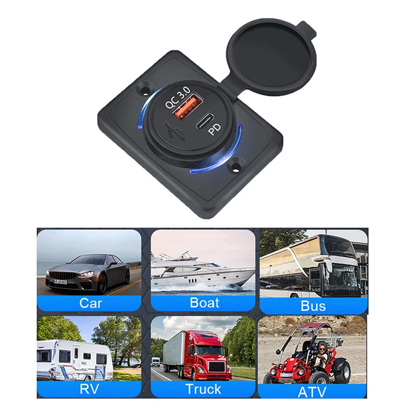 B21PD QC+PD/ B21 A+C 3.1A Car Charger Dual USB Adapter Round Shape Waterproof Soacket Power Adapter Switch For Car Truck Boat