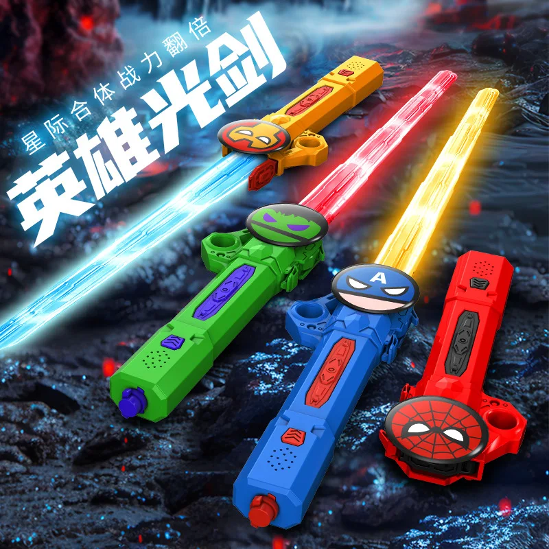 Anime Spider Man children LED Light Sound Superhero Sword Figurines Hulk Captain America Lightsaber Cosplay Toys Kids Boy Gift
