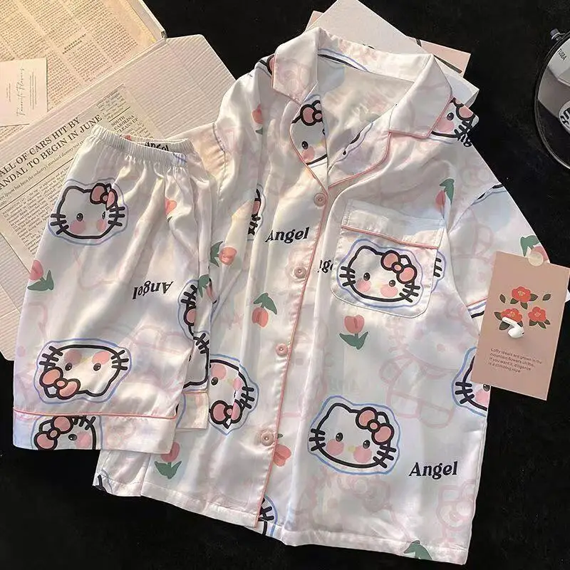 Cute and Sweet Anie Cartoon Women's Short Sleeved Shorts Pajama Set Summer Cute Sweet Student Home Clothes Girl Two Piece Set