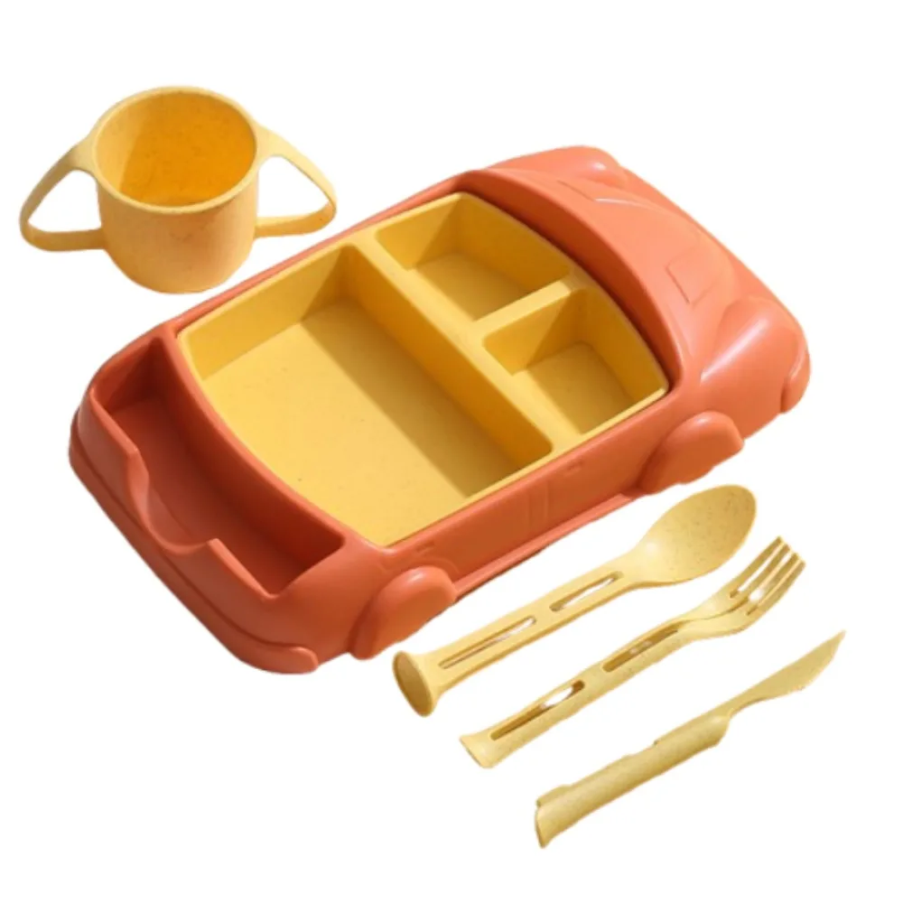 

Creative Car Shaped Dinner Plate Cartoon Drop Resistant Children's Tableware Set with Cup Compartment 's Lunch Plate