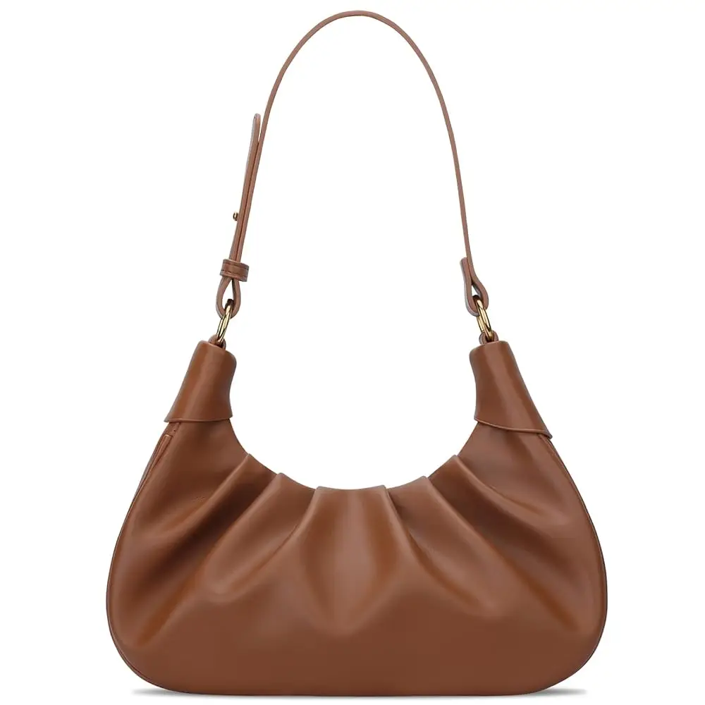 

Shoulder Bag Crescent Handbag Ruched Purse Underarm Bag Mini Hobo for Women,Detachable Gold Chain Crossbody Bag