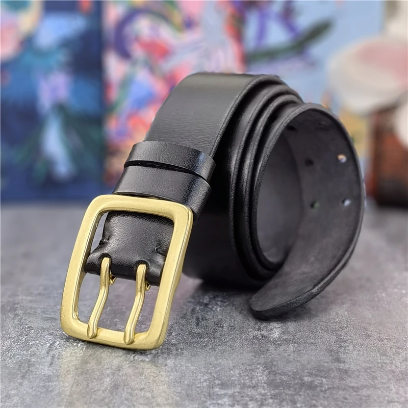 38MM Double Pin Solid Brass Belt Buckle Genuine Leather Belt Men Ceinture Leather Belts For Men Jeans Waist Belt Wide MBT0608