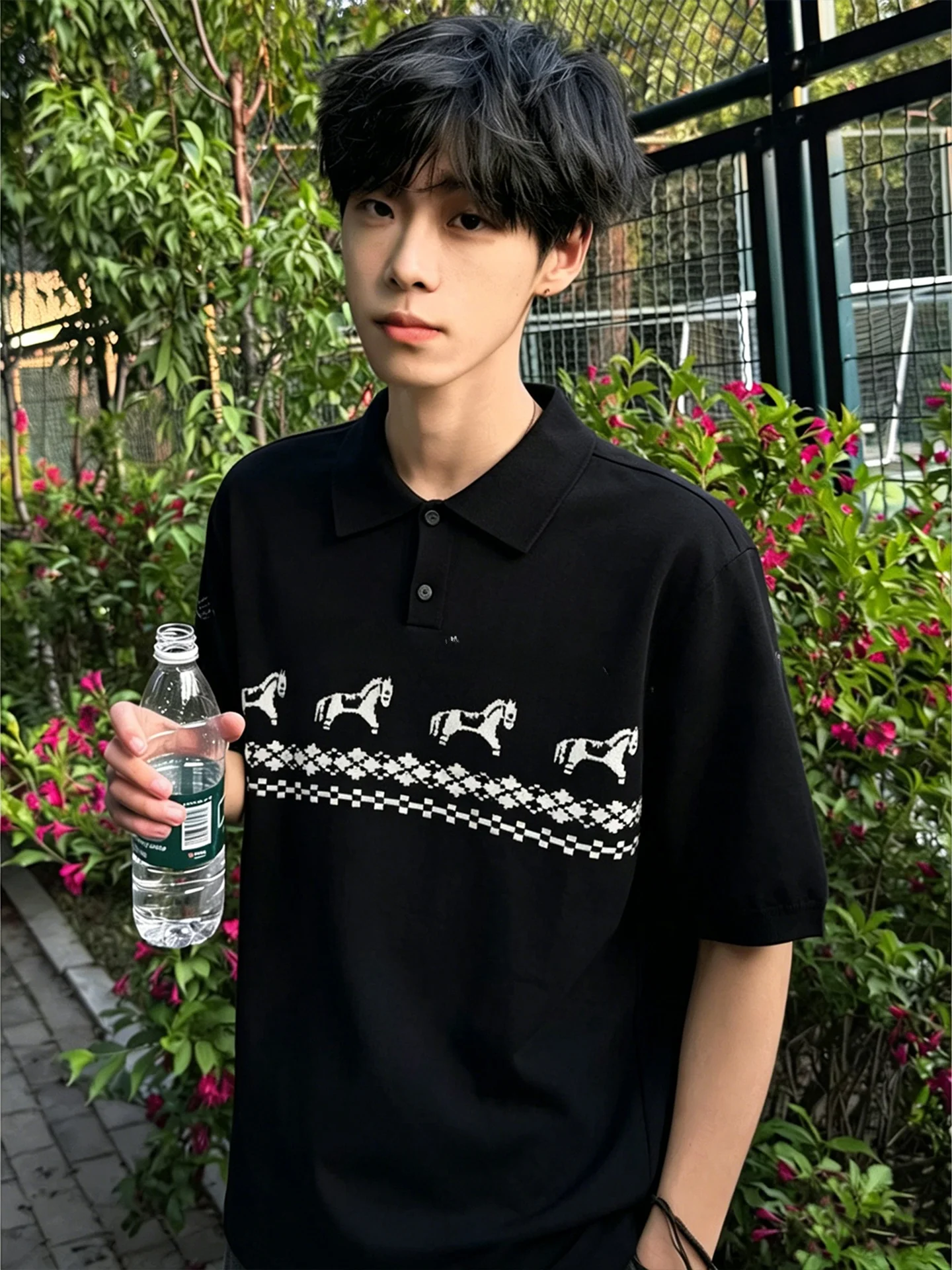 Knitted  Shirt Men's Summer Loose Fit Short Sleeve Breathable Micro Elasticity Flip Collar Casual Preppy Style Half Sleeve