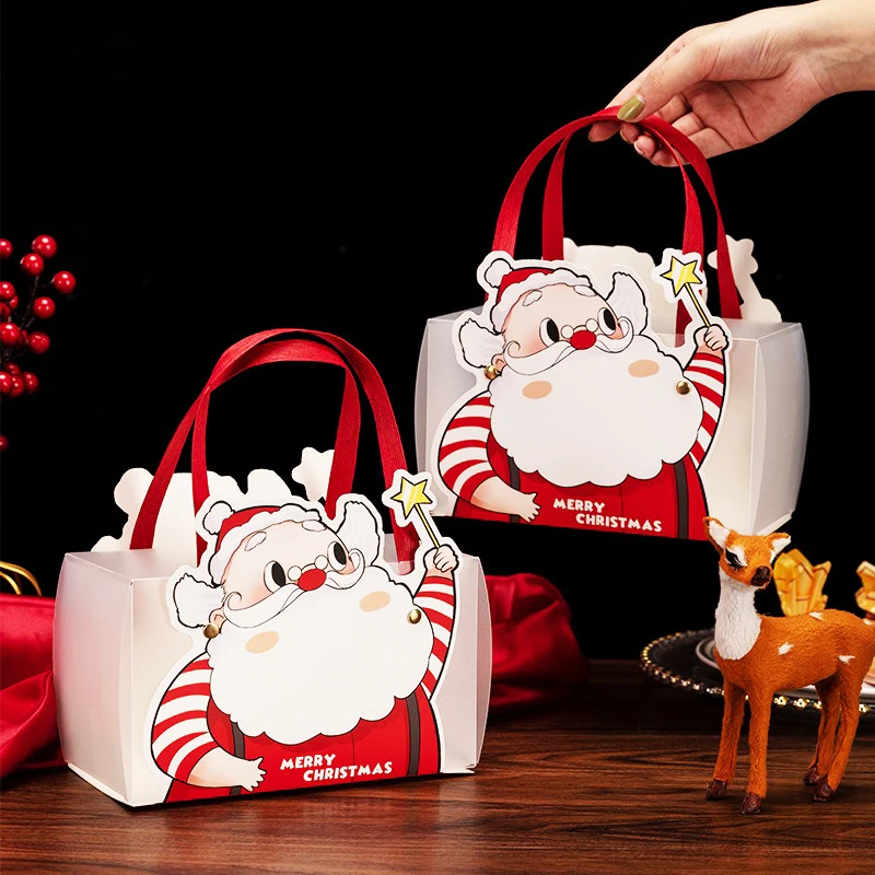 Christmas Eve Christmas Box Candy Gift Bag Handheld Gift Box Santa Claus Paper Bag Transparent Packaging Bag