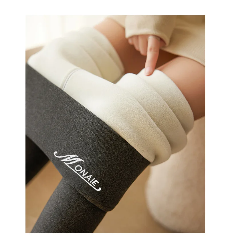 Winter-Kaschmir-Leggings für Damen, solide warme Leggings, hohe Taille, schlanke, dehnbare Hose, große Größe, Hinzufügen von Samt und Verdickungshosen – Detail 15