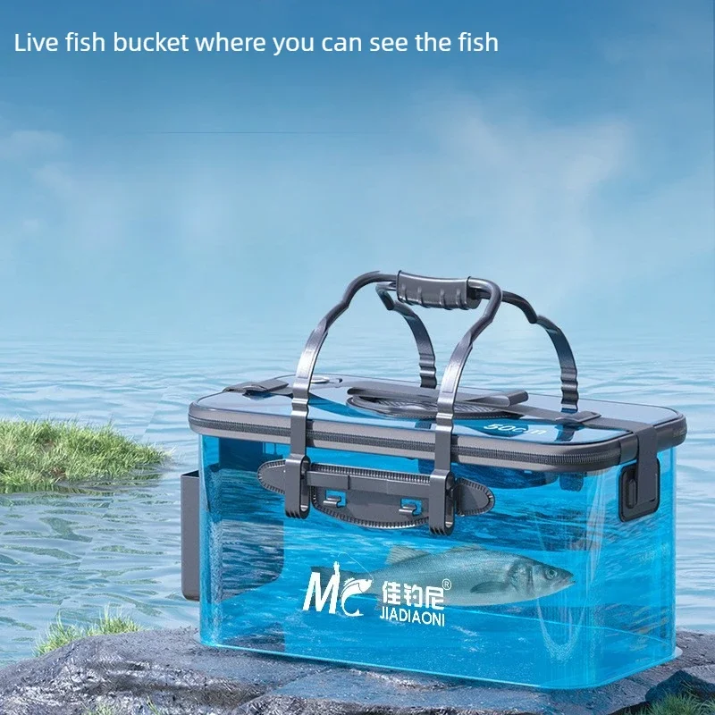 Transparent Folding Live Fish Bucket Leak Proof Thickened Wear Resistant Non Deforming Scratch Proof Woven Fishing Box 낚시 버킷