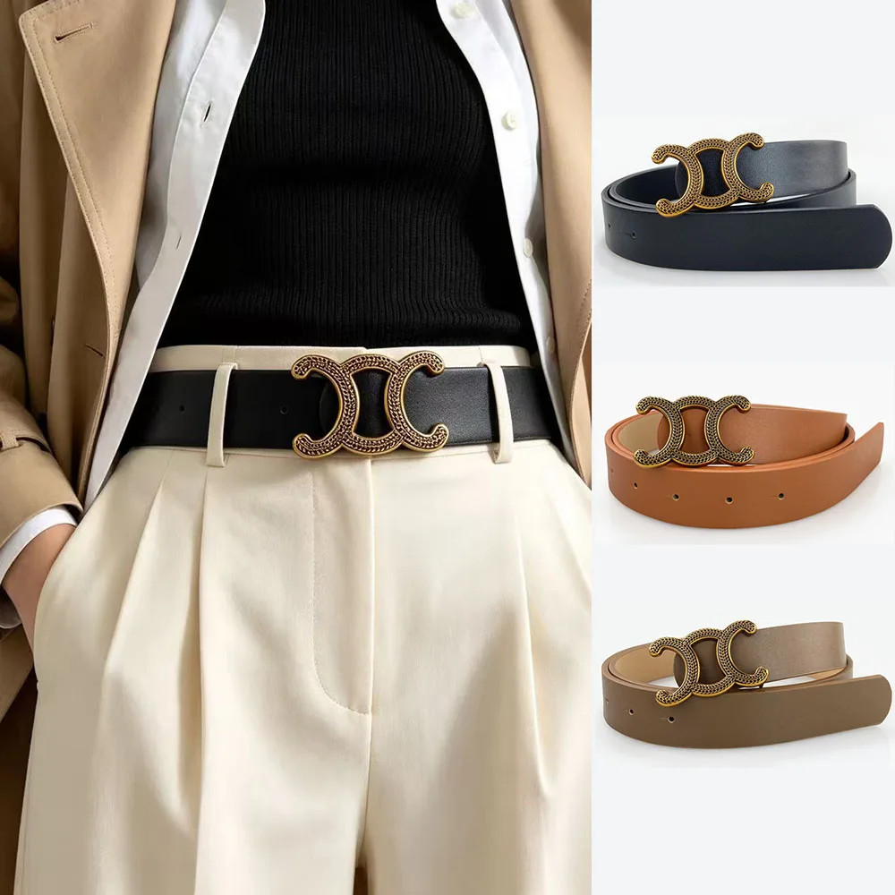 New Genuine Leather Luxury Design Women's Fashion Belt Light Mature Versatile Belt Korean Version Buckle with Jeans Belts
