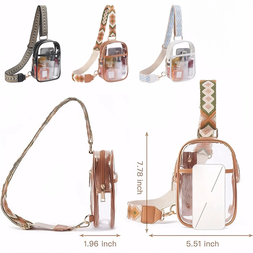 Sling Bag para eventos do estádio, Clear Crossbody Bag, Resistente a manchas, Castanho claro