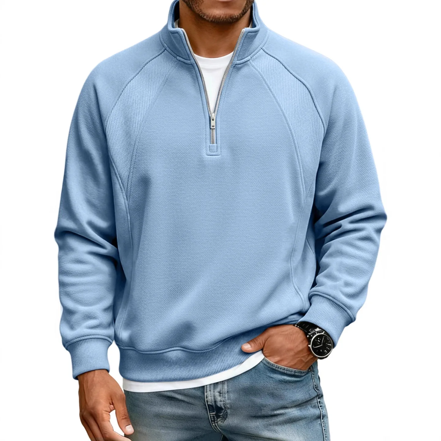 Spring Autumn Winter New Fashion Men Half Zipper Stand Collar Long Sleeve Simple Basic Daily Half Zipper Pullovers Male Clothes