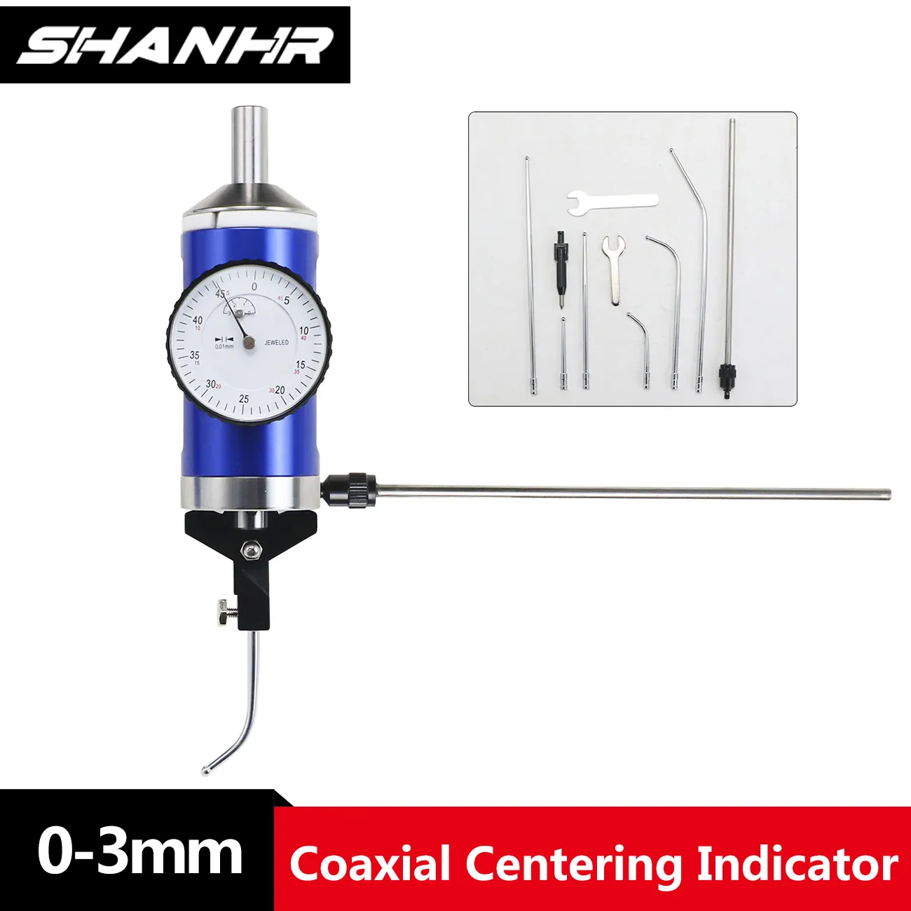 SHANHR Coaxial Indicator Set,0-3mm 0.01mm Coaxial Centering Indicator Set,Co-Ax Precision Milling Machine Test Dial,Ideal Center