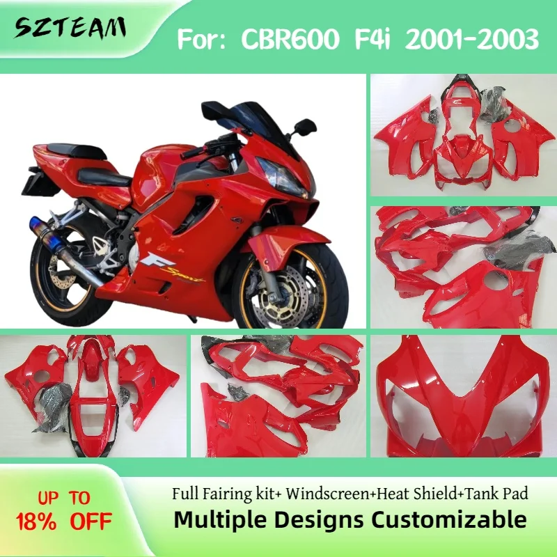 

Комплект обтекателей CBR 600 F4i 2001 2002 2003, полностью красный ABS впрыск мотоцикла, индивидуальные обтекатели для Honda CBR600F4i 01 02 03