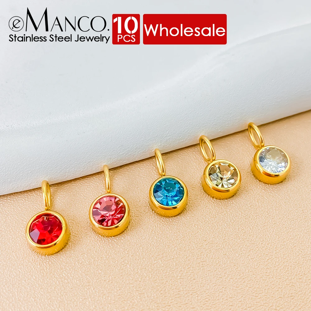 eManco 10PCS Color Stone Accessories Birthday Gift  Birthstone Pendant Rhinestone Charm Month Zirconia for Making Woman Necklace