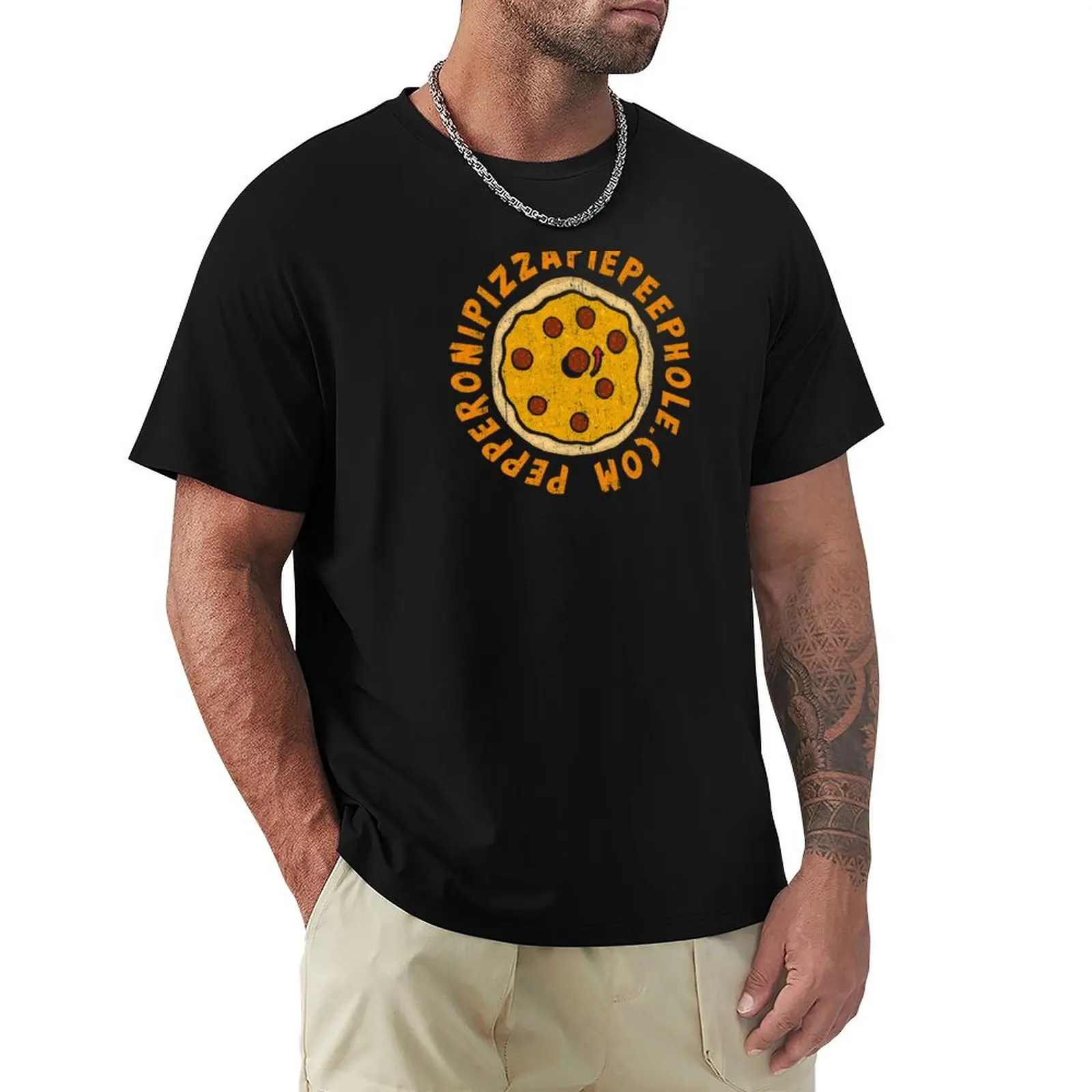 Pepperoni Pizza Pie Peephole Dot Com T-Shirt t shirts for man graphic tees T-Shirt