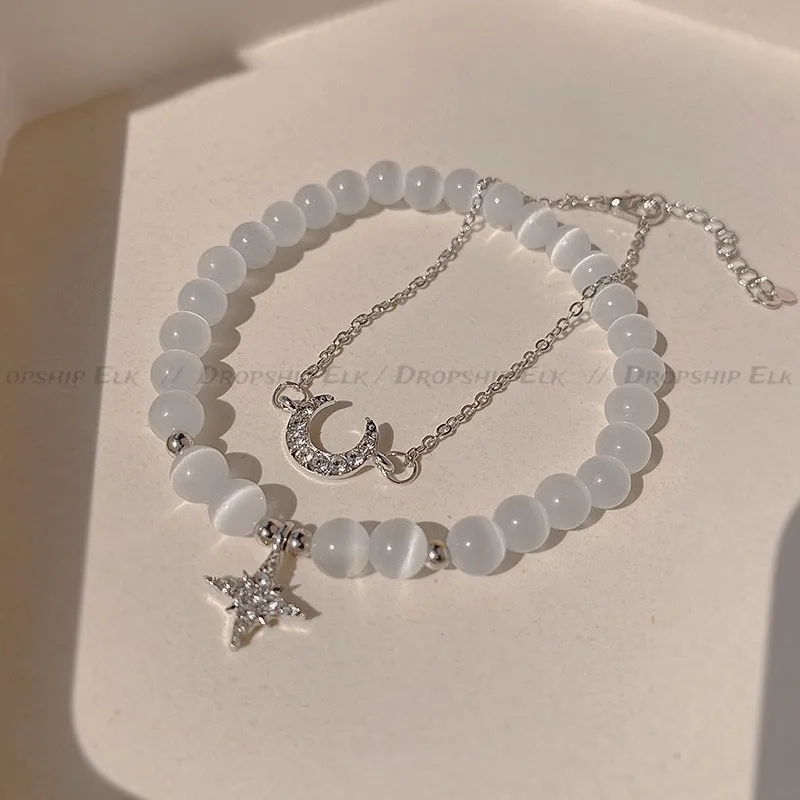 كريستال سوار الإناث الكورية ضوء القمر سوار مُزين بالخرز بسيط محظوظ سوار المرأة الفاخرة مجوهرات اكسسوارات هدايا