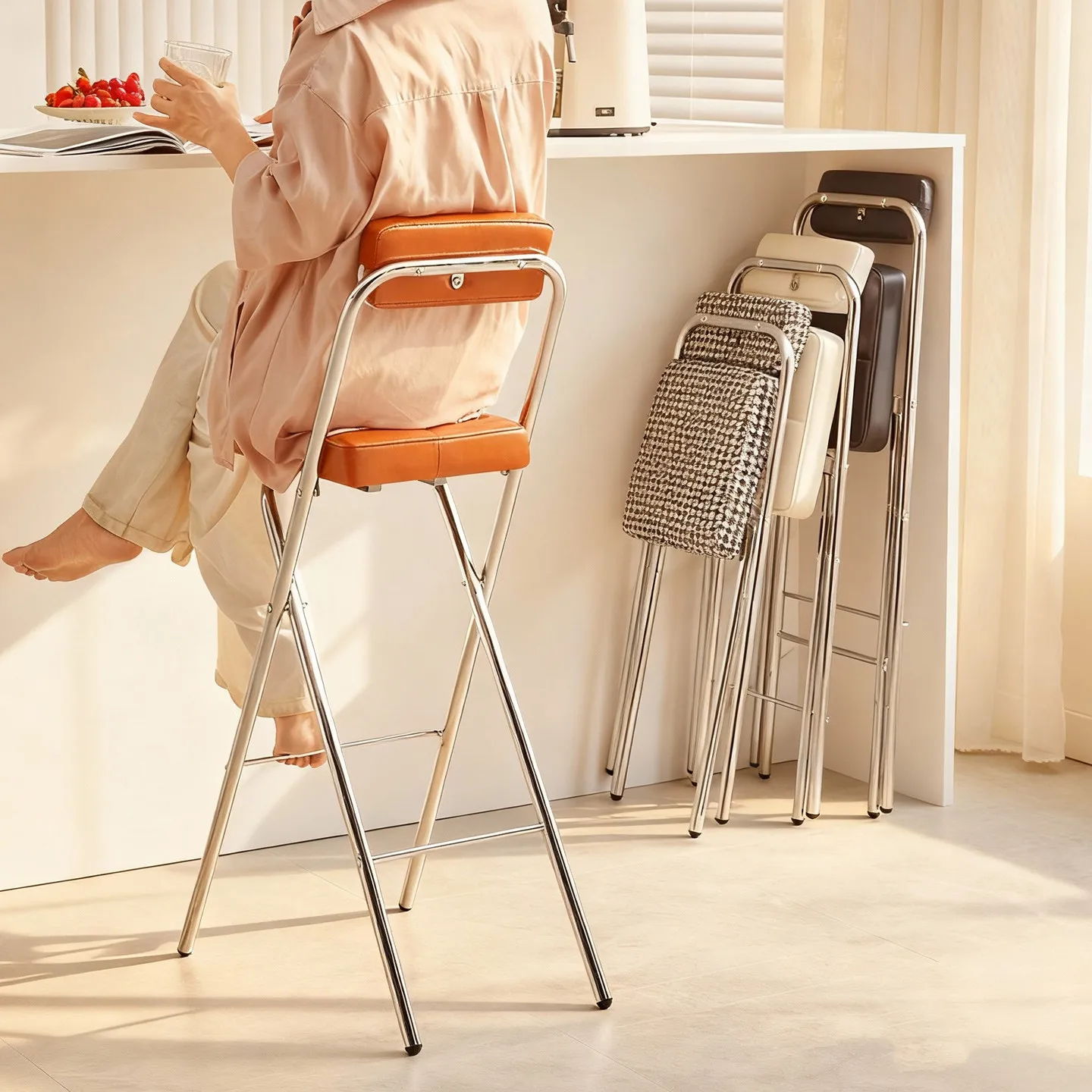 Premium soft bag designer high stool 60cm modern simple bar chair