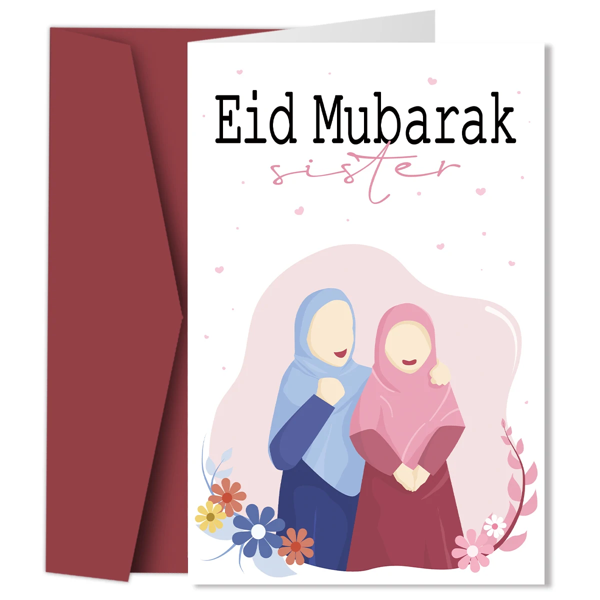 1 Stück lustige süße Eid-/Ramadan-Grußkarte mit Umschlag für Schwestern und Freunde, Eid Mubarak, islamische Geschenkkarten, Eid Al-Fitr-Feier