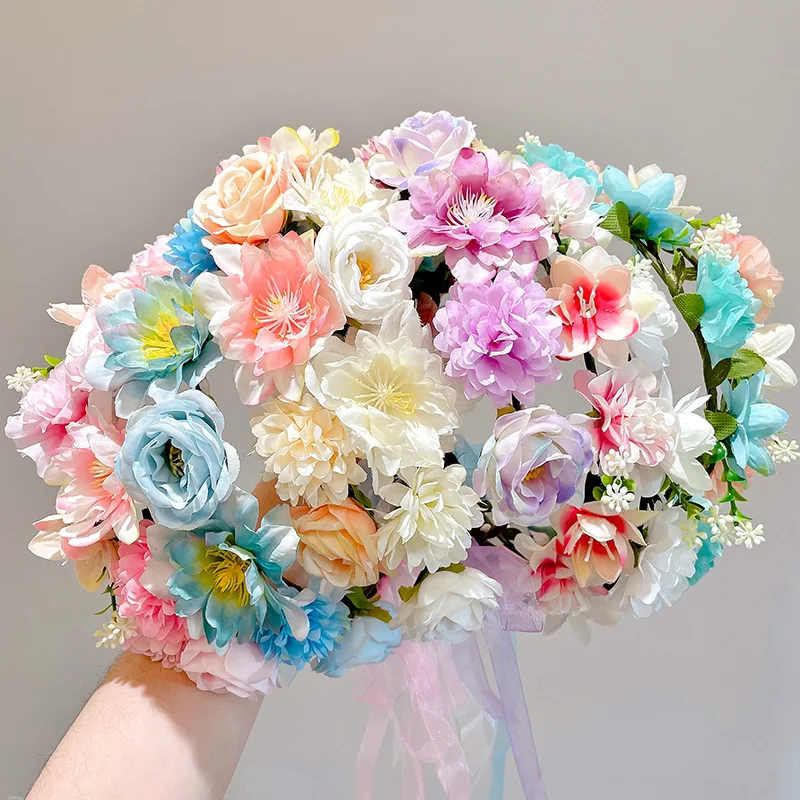 

Women Girls Flower Headband Bride Flower Crown Hairband Hair Accessories Wedding Party Spring New Wreath Headpiece Headwear